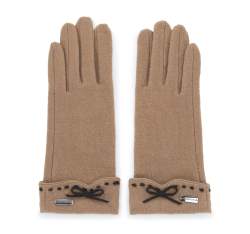 Damskie rękawiczki z przeszyciami i kokardką, brązowy, 47-6-203-1-L, Zdjęcie 1