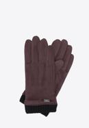 Męskie rękawiczki z ukośnym przeszyciem i ściągaczem, brązowy, 39-6P-018-S-S/M, Zdjęcie 1