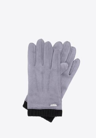 Men's gloves with ribbed cuffs, grey, 39-6P-018-S-M/L, Photo 1