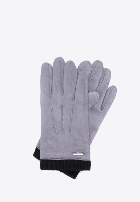 Men's gloves with ribbed cuffs, grey, 39-6P-018-S-S/M, Photo 1