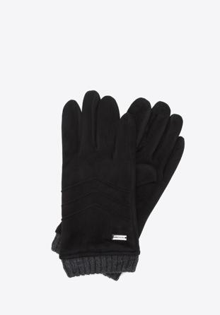 Men's gloves with ribbed cuffs, black, 39-6P-020-1-S/M, Photo 1
