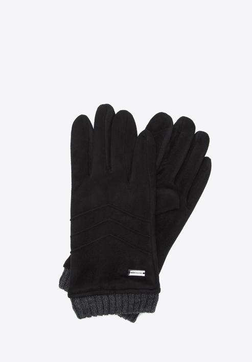 Men's gloves with ribbed cuffs, black, 39-6P-020-B-S/M, Photo 1