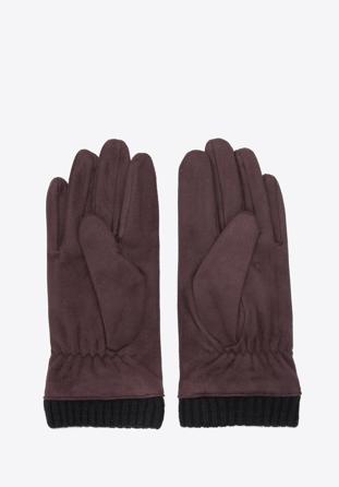 Męskie rękawiczki z ukośnym przeszyciem i ściągaczem, brązowy, 39-6P-018-B-M/L, Zdjęcie 1