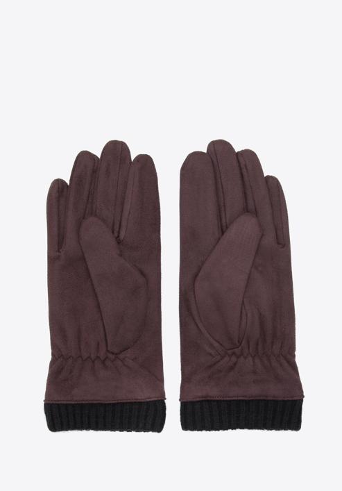 Męskie rękawiczki z ukośnym przeszyciem i ściągaczem, brązowy, 39-6P-018-1-S/M, Zdjęcie 2