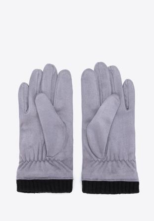 Męskie rękawiczki z ukośnym przeszyciem i ściągaczem, szary, 39-6P-018-S-S/M, Zdjęcie 1