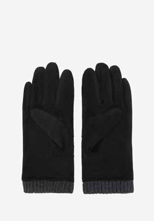 Męskie rękawiczki z przeszyciami i ściągaczem, czarny, 39-6P-020-1-M/L, Zdjęcie 1