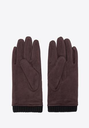 Męskie rękawiczki z przeszyciami i ściągaczem, ciemny brąz, 39-6P-020-B-S/M, Zdjęcie 1