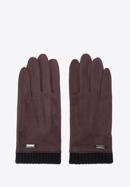 Męskie rękawiczki z ukośnym przeszyciem i ściągaczem, brązowy, 39-6P-018-B-S/M, Zdjęcie 3