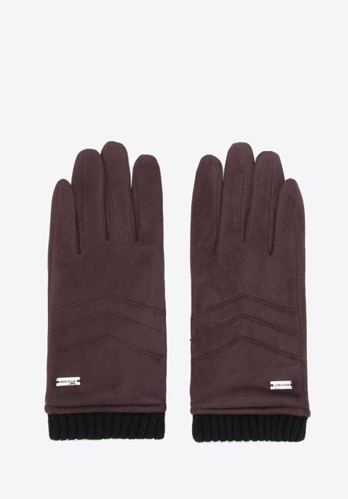 Men's gloves with ribbed cuffs, dark brown, 39-6P-020-B-M/L, Photo 3