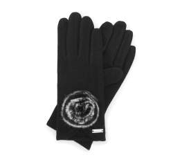 Damskie rękawiczki z puszkiem, czarny, 47-6-118-1-U, Zdjęcie 1