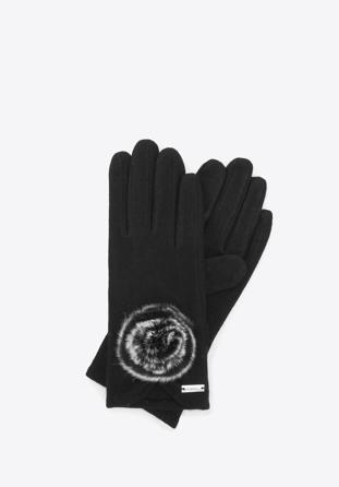 Women's gloves with pom pom detail, black, 47-6-118-1-U, Photo 1