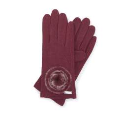 Women's gloves with pom pom detail, burgundy, 47-6-118-2-U, Photo 1
