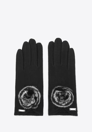 Damskie rękawiczki z puszkiem czarne