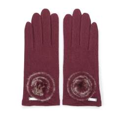 Women's gloves with pom pom detail, burgundy, 47-6-118-2-U, Photo 1