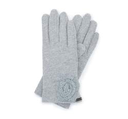 Women's knitted flower gloves, grey, 47-6-119-8-U, Photo 1