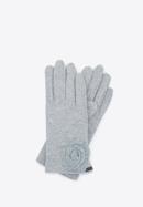 Women's knitted flower gloves, grey, 47-6-119-F-U, Photo 1