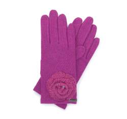Damskie rękawiczki z włóczkowym kwiatkiem, fuksja, 47-6-119-8-U, Zdjęcie 1