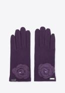 Damskie rękawiczki z włóczkowym kwiatkiem, fioletowy, 47-6-119-P-U, Zdjęcie 2