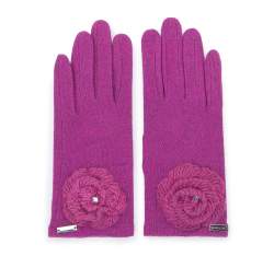 Damskie rękawiczki z włóczkowym kwiatkiem, fuksja, 47-6-119-P-U, Zdjęcie 1