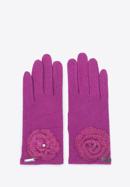 Damskie rękawiczki z włóczkowym kwiatkiem, fuksja, 47-6-119-P-U, Zdjęcie 2