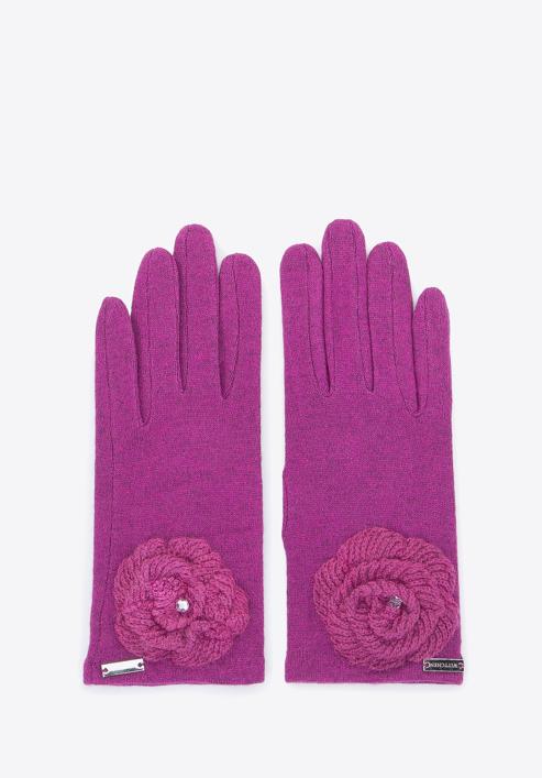 Women's knitted flower gloves, fuchsia, 47-6-119-F-U, Photo 2