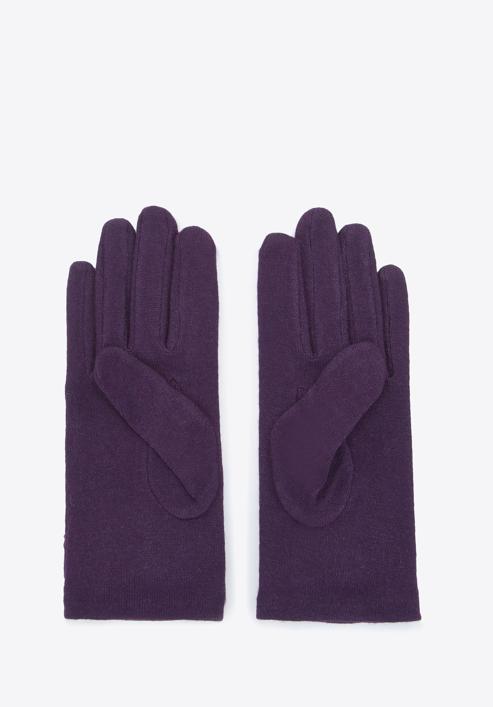 Damskie rękawiczki z włóczkowym kwiatkiem, fioletowy, 47-6-119-P-U, Zdjęcie 3