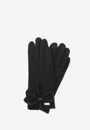 Damskie rękawiczki z wycięciem i dużą kokardą, czarny, 47-6-201-1-XS, Zdjęcie 1