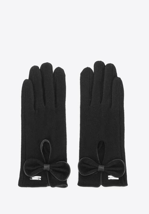 Damskie rękawiczki z wycięciem i dużą kokardą, czarny, 47-6-201-1-XS, Zdjęcie 2