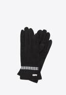 Damskie rękawiczki z wykończeniem w pepitkę, czarny, 39-6P-014-Z-S/M, Zdjęcie 1