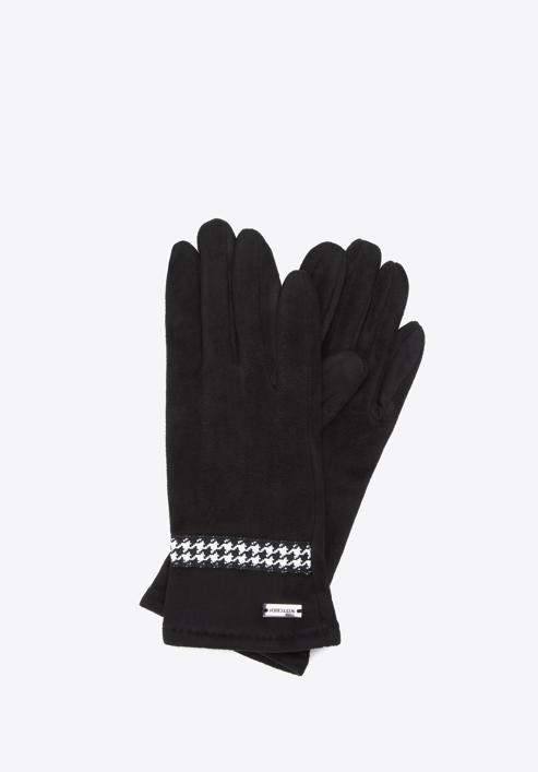 Women's gloves with contrasting trim, black, 39-6P-014-33-S/M, Photo 1