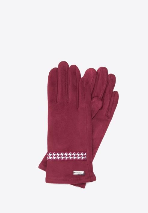 Women's gloves with contrasting trim, burgundy, 39-6P-014-Z-M/L, Photo 1
