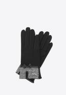 Women's gloves with houndstooth check detail, black, 47-6-117-8-U, Photo 1
