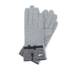 Damskie rękawiczki z wykończeniem w pepitkę, szary, 47-6-117-8-U, Zdjęcie 1