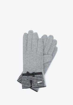 Damskie rękawiczki z wykończeniem w pepitkę, szary, 47-6-117-8-U, Zdjęcie 1