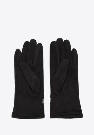 Damskie rękawiczki z wykończeniem w pepitkę, czarny, 39-6P-014-1-S/M, Zdjęcie 1