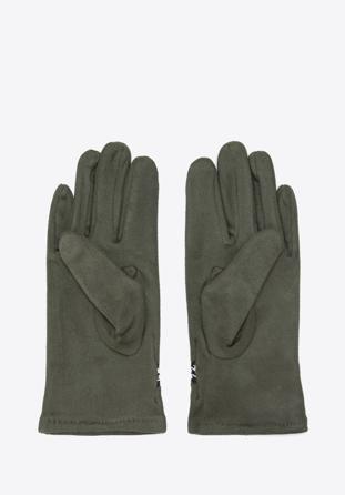 Damskie rękawiczki z wykończeniem w pepitkę, ciemny zielony, 39-6P-014-Z-M/L, Zdjęcie 1