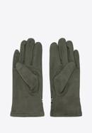 Damskie rękawiczki z wykończeniem w pepitkę, ciemny zielony, 39-6P-014-Z-S/M, Zdjęcie 2