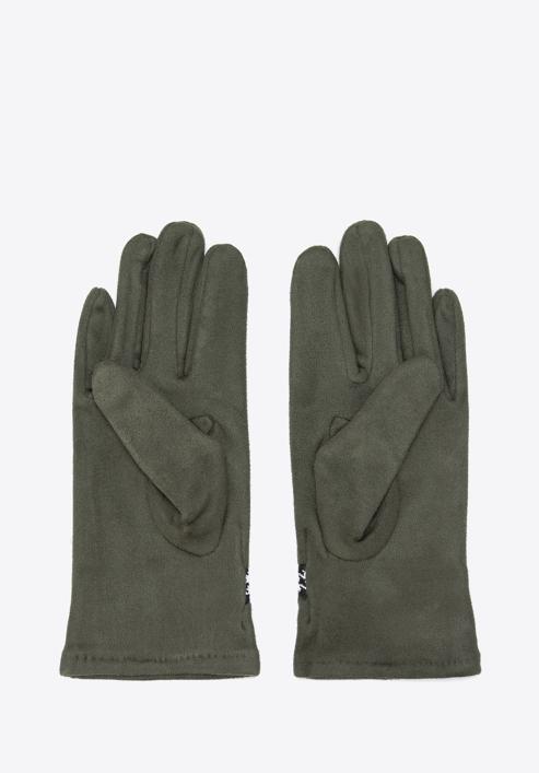 Damskie rękawiczki z wykończeniem w pepitkę, ciemny zielony, 39-6P-014-1-S/M, Zdjęcie 2