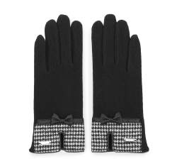 Damskie rękawiczki z wykończeniem w pepitkę, czarny, 47-6-117-1-U, Zdjęcie 1