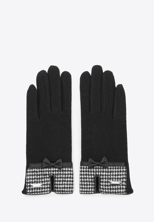 Women's gloves with houndstooth check detail, black, 47-6-117-1-U, Photo 1