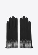 Damskie rękawiczki z wykończeniem w pepitkę, czarny, 47-6-117-1-U, Zdjęcie 2