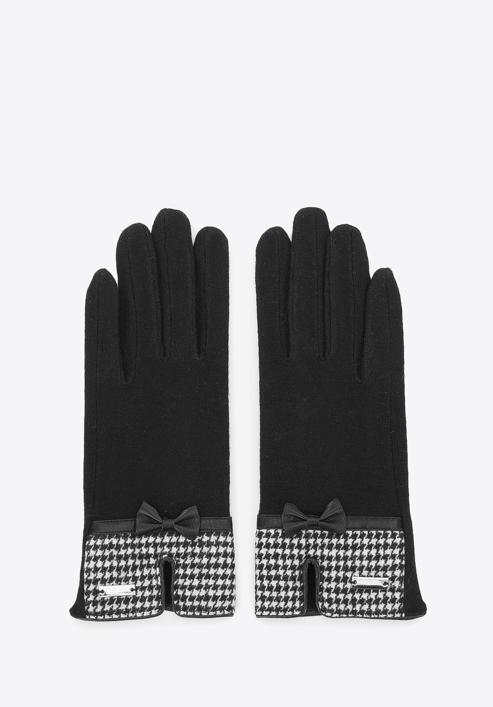 Damskie rękawiczki z wykończeniem w pepitkę, czarny, 47-6-117-1-U, Zdjęcie 2