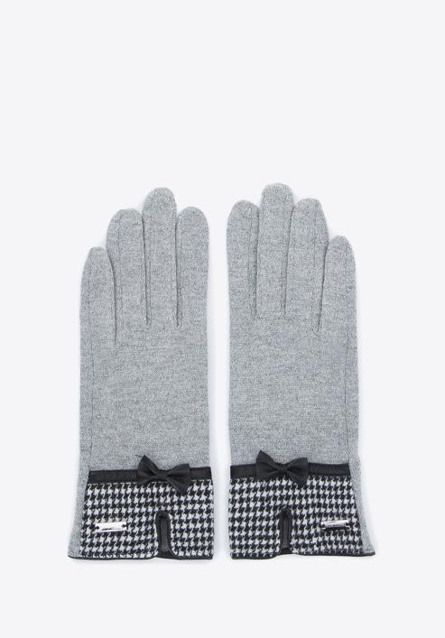 Damskie rękawiczki z wykończeniem w pepitkę, szary, 47-6-117-1-U, Zdjęcie 2