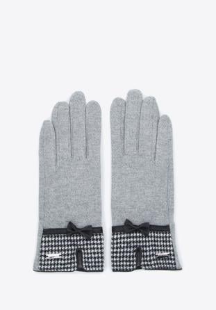 Women's gloves with houndstooth check detail, grey, 47-6-117-8-U, Photo 1