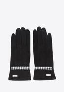 Damskie rękawiczki z wykończeniem w pepitkę, czarny, 39-6P-014-33-S/M, Zdjęcie 3