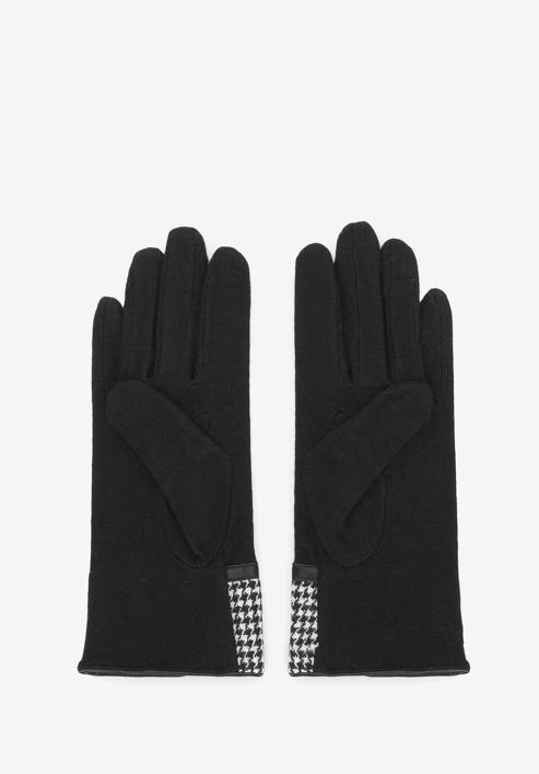 Damskie rękawiczki z wykończeniem w pepitkę, czarny, 47-6-117-8-U, Zdjęcie 3