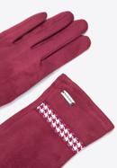 Damskie rękawiczki z wykończeniem w pepitkę, bordowy, 39-6P-014-33-M/L, Zdjęcie 4