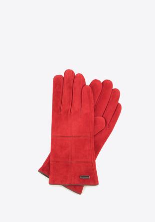 Damskie rękawiczki zamszowe z przeszyciami, czerwony, 44-6-912-2T-M, Zdjęcie 1