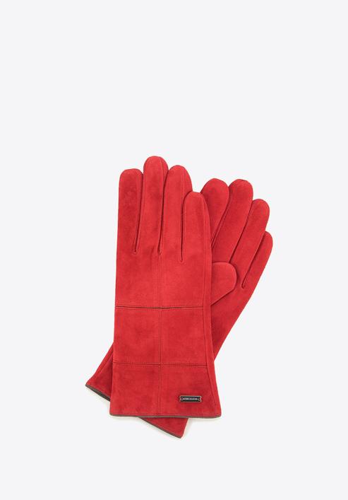Damskie rękawiczki zamszowe z przeszyciami, czerwony, 44-6-912-TQ-S, Zdjęcie 1