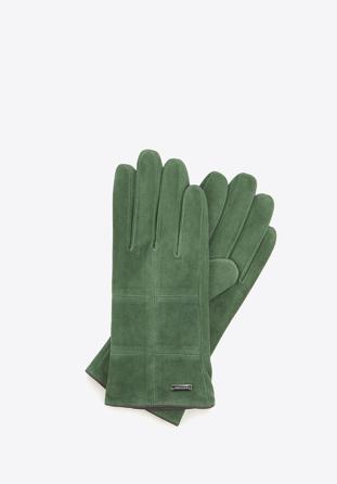 Damskie rękawiczki zamszowe z przeszyciami, zielony, 44-6-912-Z-L, Zdjęcie 1